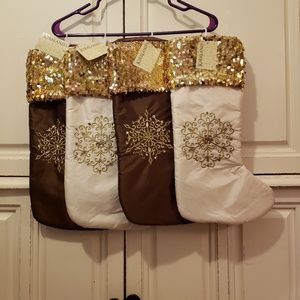 Kirkland's brown and white Christmas stockings